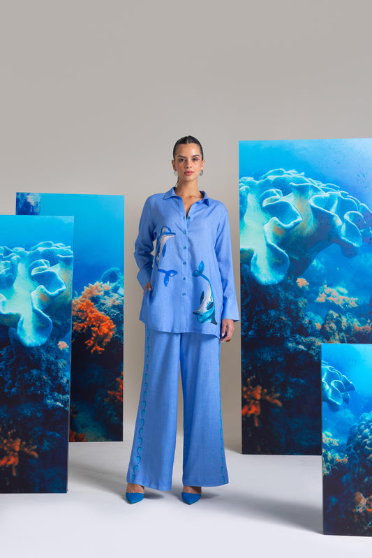 Flirting Dolphin Printed Shirt With Pants