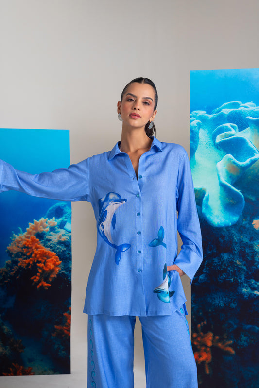Flirting Dolphin Printed Shirt With Pants