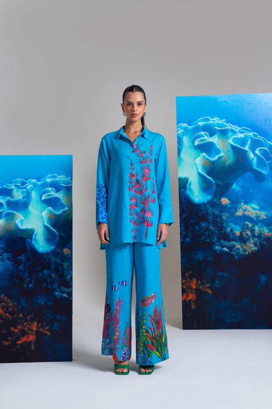 Diving Fishes In The Coral Printed Shirt With Pants