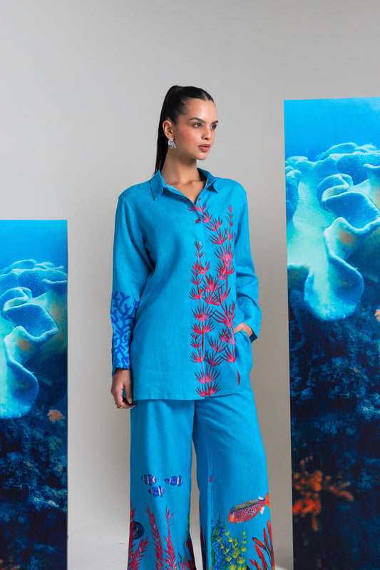 Diving Fishes In The Coral Printed Shirt With Pants