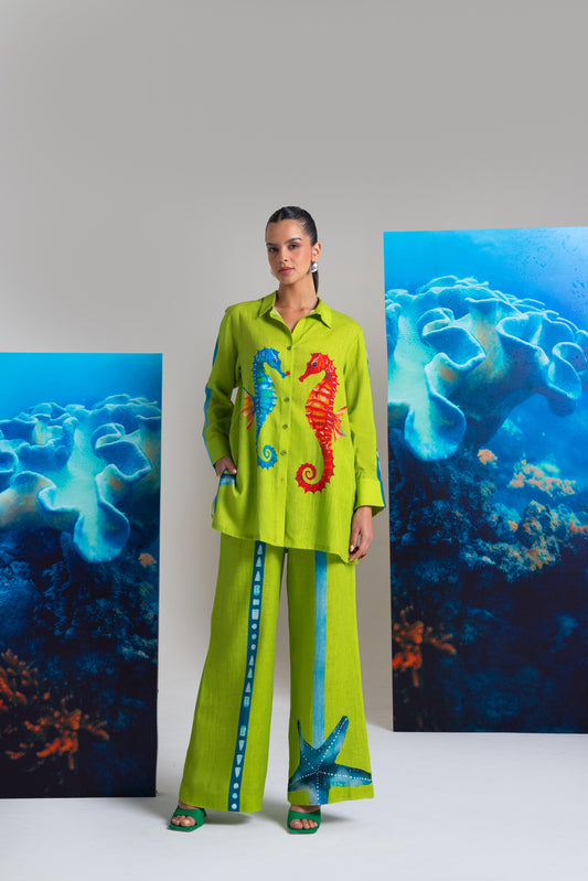 Dancing Seahorse Printed Shirt With Starfish Pants