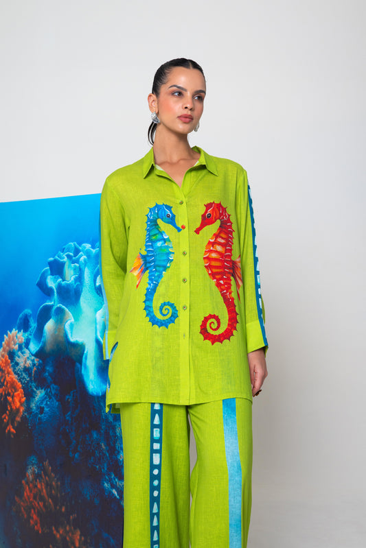 Dancing Seahorse Printed Shirt With Starfish Pants