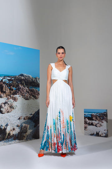 Full  Length Cutout Detail Dress With Flared Sihoutte That Rides The Waves Of Drama