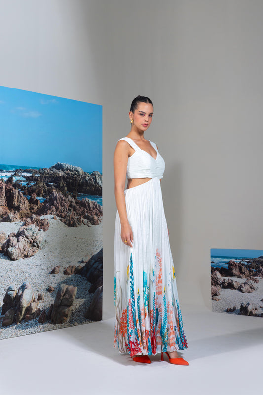 Full  Length Cutout Detail Dress With Flared Sihoutte That Rides The Waves Of Drama
