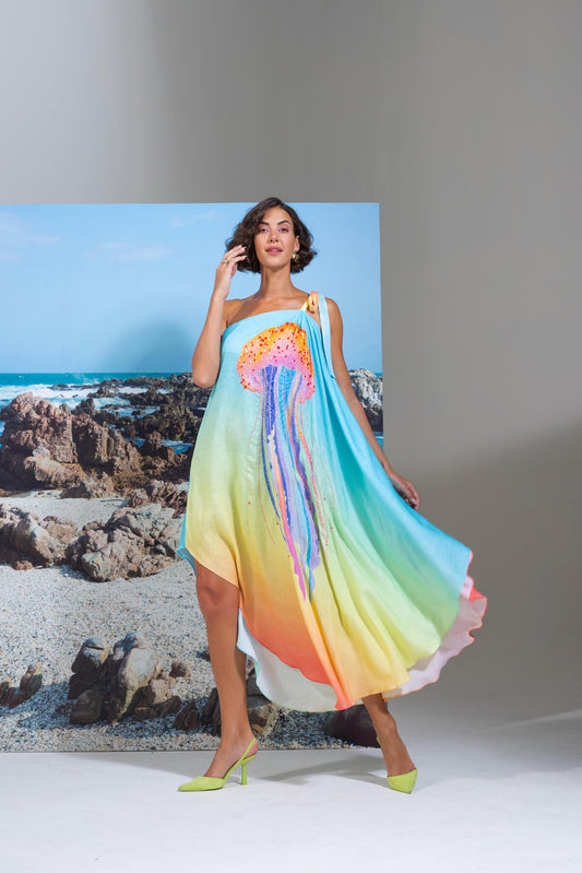 One Shoulder Asymmetrical Squaving With The Waves Dress