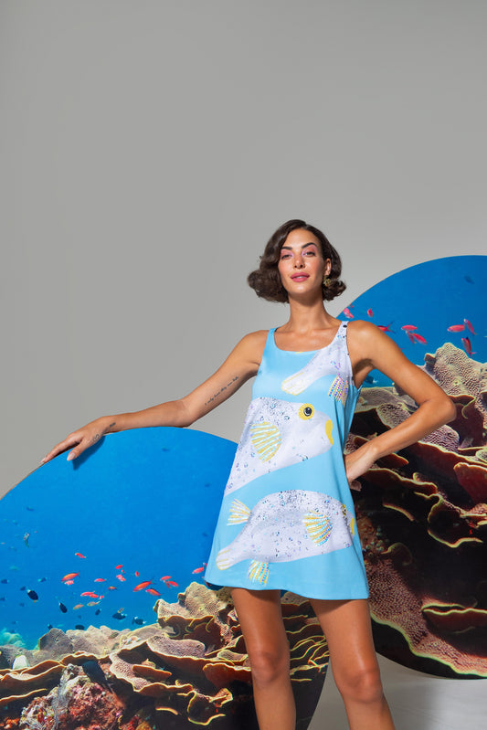 Kiss The Current Flirtyfish Printed A-line Short Dress
