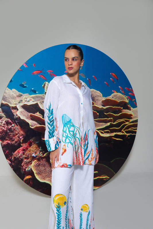 Coral Printed Shirt With Pants