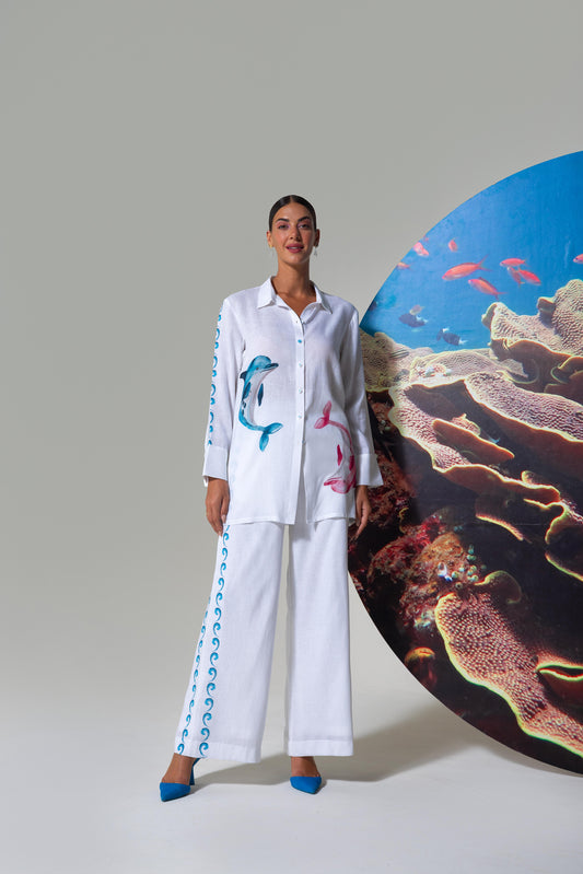 Flirty Dolphins Printed Shirt With  Pants