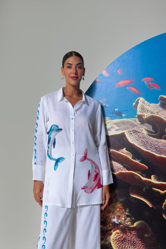 Flirty Dolphins Printed Shirt With  Pants