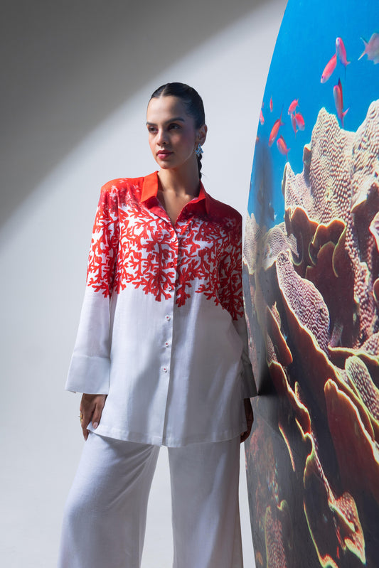 Coral Printed Shirt With Pants