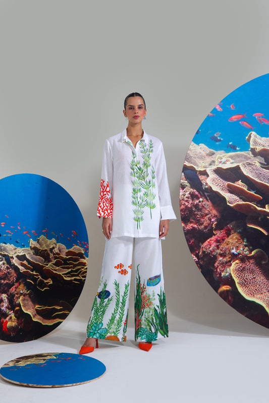 Coral N Fish Printed Shirt With  Pants
