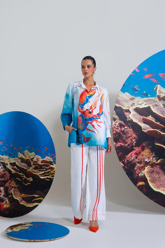 Naughty Lobster Printed  Shirt With  Pants