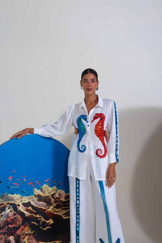 Dancing Sea Horse Printed Shirt With  Pants