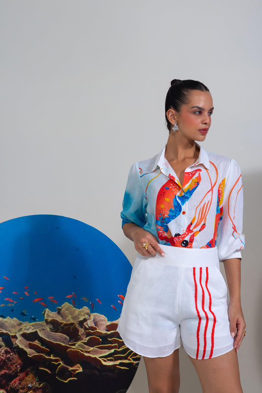 Bold & Daring  Lobter Printed Shirt With Shorts