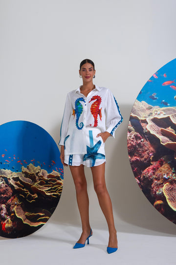 Dancing Sea Horse Printed Shirt With Shorts
