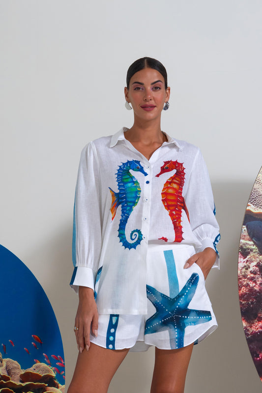 Dancing Sea Horse Printed Shirt With Shorts