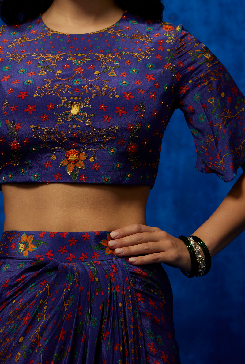 Midnight Bloom-  Dhoti Skirt with Crop Top 4