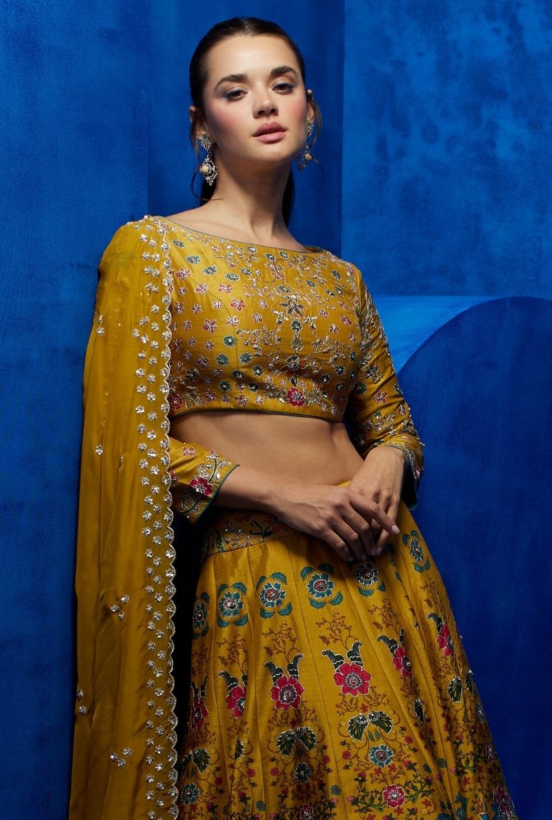 Mustard Embroidered Lehenga Choli