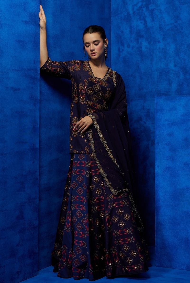 Purple Kurti with Lehenga Choli