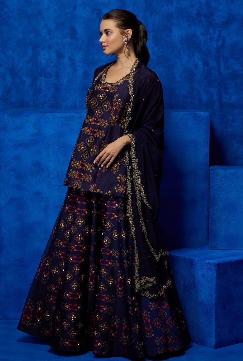 Purple Kurti with Lehenga Choli