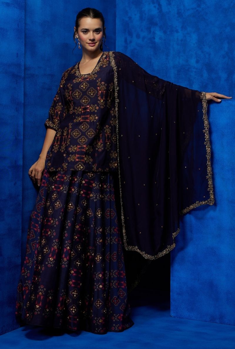 Purple Designer Kurti with Lehenga