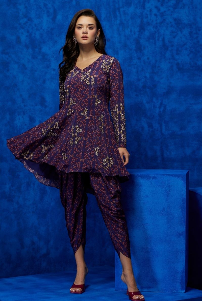 Tunic with drape pants - Regal Bloom