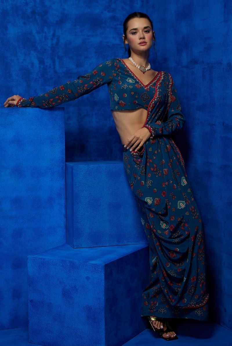 Tapestry- Teal Drape saree 2