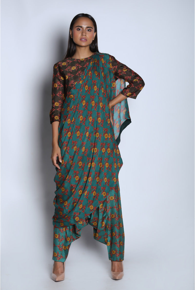 Teal Green Afghani Set by Nautanky