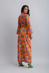 Printed Bell Sleeve Tie Up Top With Slitted Skirt - BEACH MORE, WORRY LESS