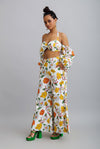 Printed Ballon Sleeved Tube Top With Wide Leg Pants - BLISSFUL