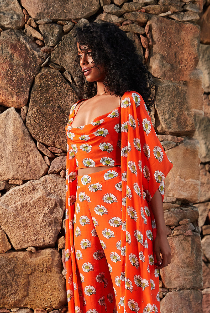 Orange Cape Designer Ladies Co-Ord Set