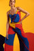 Blue-Red-Yellow Women Cami Cowl Top with Wide Leg Pants - CANDY CRUSH