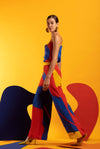 Blue-Red-Yellow Women Cami Cowl Top with Wide Leg Pants - CANDY CRUSH