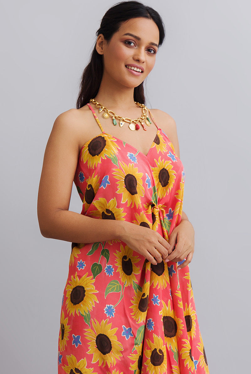 Sunflower Printed Drape Dresses for Women