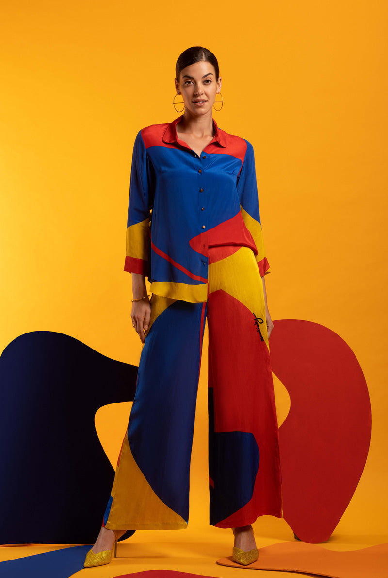 Blue-Red-Yellow Women Shirt and Pants by Nautanky - Big Mood