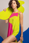Lime-Hot Pink-Blue Women Drape Dress - Luxury Clothing Brands