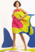 Lime-Hot Pink-Blue Women Drape Dress - Designer Dresses for Women 