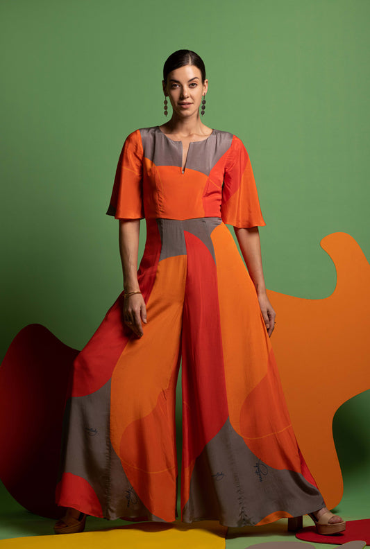 Orange-Grey-Red Women Jumpsuit - DRESSING UP