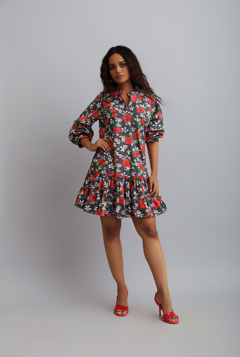 Printed Ruffle Shirt Dress - Designer Clothes Online