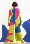 Lime-Hot Pink-Blue Women Blazer With Wide Leg Pants - DOUBLE UP