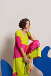 Lime-hot pink-blue Women Tunic with wide leg pants - HIGH END HYGGE