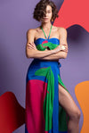 Green and hot Pink  Women Wrap around skirt with Bustier - HIT REFRESH