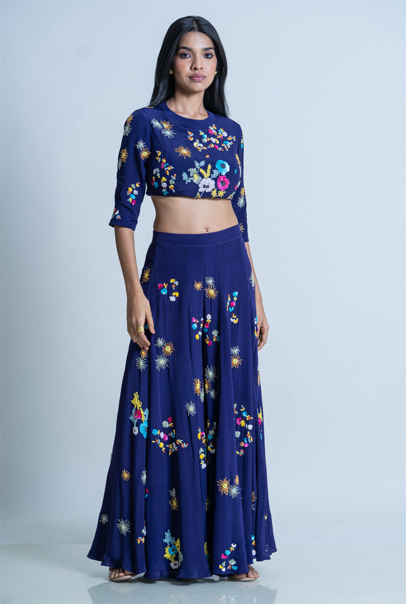Blue Sharara With Crop Top And Dupatta - Sapphire Hydrangea Sharara set